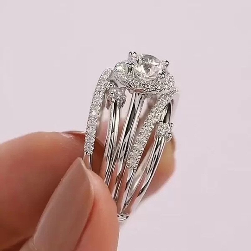 925 Silver Plated Zircon Ring For Women Engagement Party Jewelry